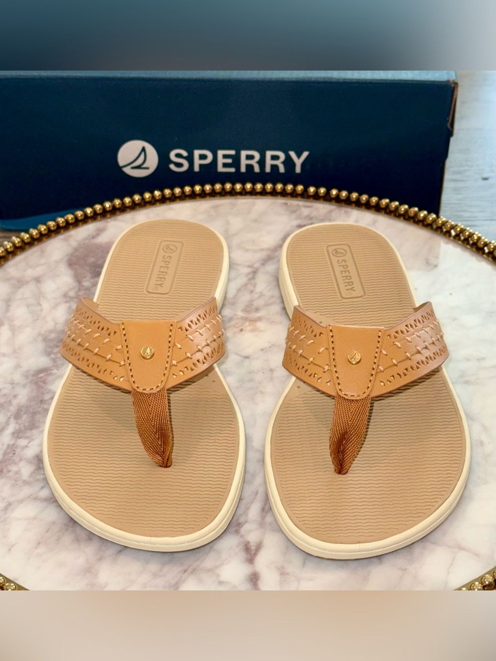 Sperry Women’s Tan Seafish3 Leather Thong Sandals | Sz. 6.5 (NWB) - Picture 5 of 7